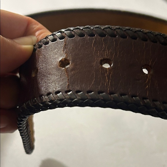 Western Snake Print Brown Leather Belt with Woven Design - Picture 5 of 8